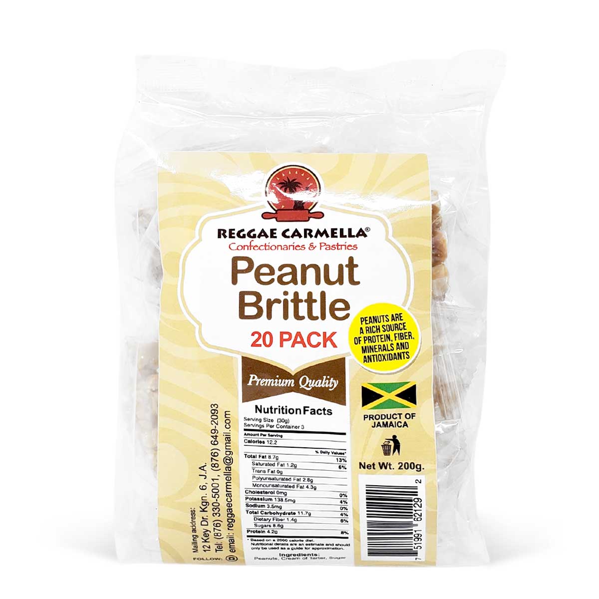 Reggae Carmella Peanut Brittle, 200g (20 Pack)
